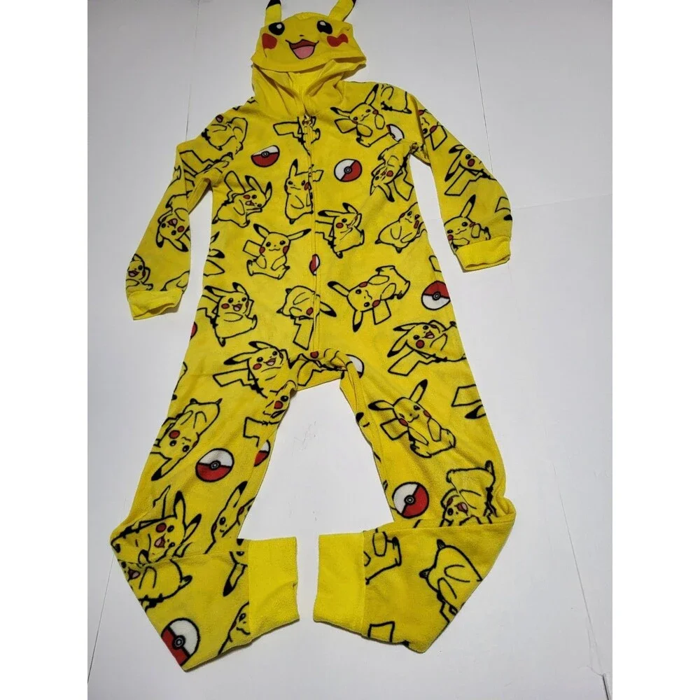 (FD)Pokemon Pikachu Union Suit Hoodie Pajamas Boys Youth  Size 8 One-Pc Costume